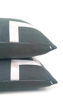 Load image into Gallery viewer, Graphite Gray Linen with White Ribbon Embellishment Pillow Cover