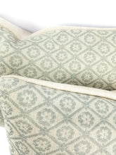 Load image into Gallery viewer, 13.5" x 20" Colefax and Fowler Wickford in Old Blue Lumbar Pillow Cover - Light Sea foam Blue and Ivory Diamond Patter Cushion Cover