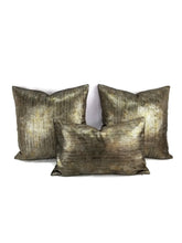 Load image into Gallery viewer, 13" x 22" Misia Paris Lumieres De Ville in Mordore Lumbar Pillow Cover - Brown Velvet Laminated Animal Skin Metallic Cushion Cover