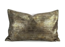 Load image into Gallery viewer, 13" x 22" Misia Paris Lumieres De Ville in Mordore Lumbar Pillow Cover - Brown Velvet Laminated Animal Skin Metallic Cushion Cover
