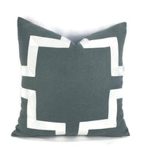 Load image into Gallery viewer, Graphite Gray Linen with White Ribbon Embellishment Pillow Cover