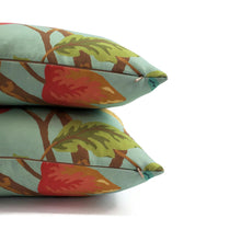 Load image into Gallery viewer, 12.5" x 20" Thibaut Baron in Aqua Lumbar Pillow Cover - Aqua with Exotic Bird Pattern Cotton Rectangle Cushion Cover