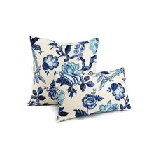 Load image into Gallery viewer, F. Schumacher Huntington Gardens in Bleu Marine Pillow Cover - 20" x 20" Blue and Cream Floral Cushion Case - Fabric on BOTH SIDES