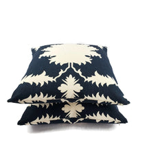 Load image into Gallery viewer, F. Schumacher Garden of Persia in Bleu Marine Pillow Cover - 20" x 20" Navy and Cream Floral Cushion Case