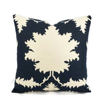 Load image into Gallery viewer, F. Schumacher Garden of Persia in Bleu Marine Pillow Cover - 20" x 20" Navy and Cream Floral Cushion Case