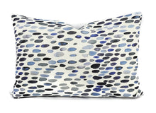 Load image into Gallery viewer, 14" x 20" Grey Watkins Jamboree in the color Blues Lumbar Pillow Cover - Blue and White Watercolor Dots Linen Rectangle Cushion Cover