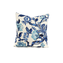 Load image into Gallery viewer, F. Schumacher Huntington Gardens in Bleu Marine Pillow Cover - 20" x 20" Blue and Cream Floral Cushion Case - Fabric on BOTH SIDES