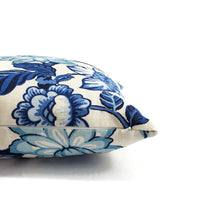 Load image into Gallery viewer, F. Schumacher Huntington Gardens in Bleu Marine Pillow Cover - 20" x 20" Blue and Cream Floral Cushion Case - Fabric on BOTH SIDES