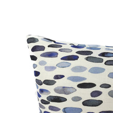 Load image into Gallery viewer, 14" x 20" Grey Watkins Jamboree in the color Blues Lumbar Pillow Cover - Blue and White Watercolor Dots Linen Rectangle Cushion Cover