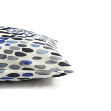 Load image into Gallery viewer, 14" x 20" Grey Watkins Jamboree in the color Blues Lumbar Pillow Cover - Blue and White Watercolor Dots Linen Rectangle Cushion Cover