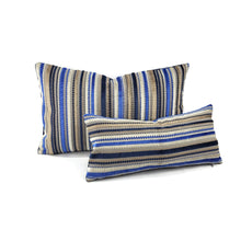 Load image into Gallery viewer, 13" x 21" Osborne and Little Corniche in Ultramarine Lumbar Pillow Cover - Blue and Gray Velvet Stripe Cushion Case