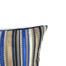 Load image into Gallery viewer, 13" x 21" Osborne and Little Corniche in Ultramarine Lumbar Pillow Cover - Blue and Gray Velvet Stripe Cushion Case