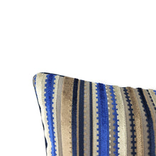 Load image into Gallery viewer, 13" x 21" Osborne and Little Corniche in Ultramarine Lumbar Pillow Cover - Blue and Gray Velvet Stripe Cushion Case