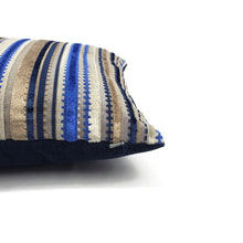 Load image into Gallery viewer, 13" x 21" Osborne and Little Corniche in Ultramarine Lumbar Pillow Cover - Blue and Gray Velvet Stripe Cushion Case