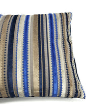 Load image into Gallery viewer, 13" x 21" Osborne and Little Corniche in Ultramarine Lumbar Pillow Cover - Blue and Gray Velvet Stripe Cushion Case