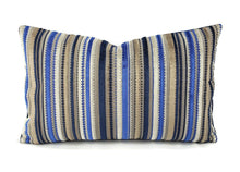 Load image into Gallery viewer, 13" x 21" Osborne and Little Corniche in Ultramarine Lumbar Pillow Cover - Blue and Gray Velvet Stripe Cushion Case