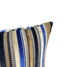 Load image into Gallery viewer, 13.5" x 25.5" Osborne and Little Corniche in Ultramarine Lumbar Pillow Cover - Blue and Gray Velvet Stripe Cushion Case