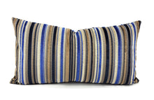 Load image into Gallery viewer, 13.5" x 25.5" Osborne and Little Corniche in Ultramarine Lumbar Pillow Cover - Blue and Gray Velvet Stripe Cushion Case