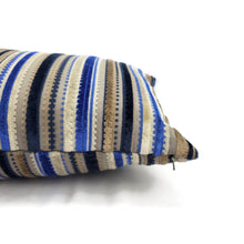 Load image into Gallery viewer, 13.5" x 25.5" Osborne and Little Corniche in Ultramarine Lumbar Pillow Cover - Blue and Gray Velvet Stripe Cushion Case