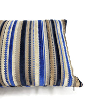 Load image into Gallery viewer, 13.5" x 25.5" Osborne and Little Corniche in Ultramarine Lumbar Pillow Cover - Blue and Gray Velvet Stripe Cushion Case