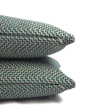 Load image into Gallery viewer, GP & J Baker GLANVILLE in Teal Lumbar Pillow Cover - 12" x 20" Teal and Gray Geometric Weave Cushion Case