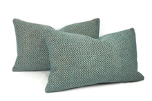 Load image into Gallery viewer, GP & J Baker GLANVILLE in Teal Lumbar Pillow Cover - 12" x 20" Teal and Gray Geometric Weave Cushion Case