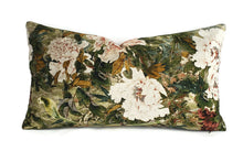 Load image into Gallery viewer, GP & J Baker ORIENTAL GARGEN in Mole Lumbar Pillow Cover - 11" x 20" Floral Printed Velvet Cushion Case