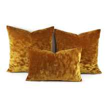 Load image into Gallery viewer, Kravet CHIC VELOUR in Antique Gold Velvet Lumbar Pillow Cover - 12.5" x 20" Silky Plush Gold Velvet Cushion Case