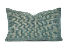 Load image into Gallery viewer, GP & J Baker GLANVILLE in Teal Lumbar Pillow Cover - 12" x 20" Teal and Gray Geometric Weave Cushion Case