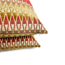 Load image into Gallery viewer, Kravet Aboca Velvet in Persimmon Pillow Cover - 20" x 20" Red with Tan Geometric Velvet Cushion Cover - 35069-619