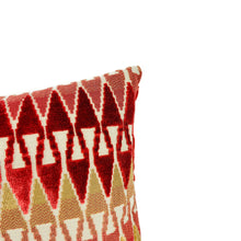 Load image into Gallery viewer, Kravet Aboca Velvet in Persimmon Lumbar Pillow Cover - 10.5" x 20" Red with Tan Geometric Velvet Cushion Cover - 35069-619