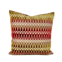 Load image into Gallery viewer, Kravet Aboca Velvet in Persimmon Pillow Cover - 20" x 20" Red with Tan Geometric Velvet Cushion Cover - 35069-619