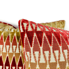Load image into Gallery viewer, Kravet Aboca Velvet in Persimmon Pillow Cover - 20" x 20" Red with Tan Geometric Velvet Cushion Cover - 35069-619