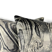 Load image into Gallery viewer, Holly Hunt MARBLED in Onyx Pillow Cover - 20" x 20" Black, Dark Gray, and Silver Velvet Marble Swirl Cushion Cover