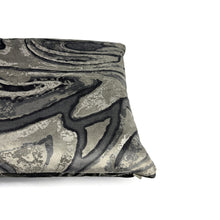 Load image into Gallery viewer, Holly Hunt MARBLED in Onyx Pillow Cover - 12" x 20" Black, Dark Gray, and Silver Velvet Marble Swirl Cushion Cover
