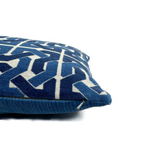 Load image into Gallery viewer, 14" x 20" Groundworks Cliffoney in Blue and White Lumbar Pillow Cover - Blue and White Fretwork Pattern Rectangle Cushion Case