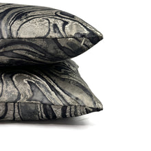 Load image into Gallery viewer, Holly Hunt MARBLED in Onyx Pillow Cover - 20" x 20" Black, Dark Gray, and Silver Velvet Marble Swirl Cushion Cover