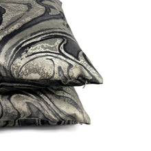 Load image into Gallery viewer, Holly Hunt MARBLED in Onyx Pillow Cover - 20" x 20" Black, Dark Gray, and Silver Velvet Marble Swirl Cushion Cover