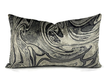 Load image into Gallery viewer, Holly Hunt MARBLED in Onyx Pillow Cover - 12" x 20" Black, Dark Gray, and Silver Velvet Marble Swirl Cushion Cover