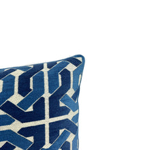 Load image into Gallery viewer, 14" x 20" Groundworks Cliffoney in Blue and White Lumbar Pillow Cover - Blue and White Fretwork Pattern Rectangle Cushion Case