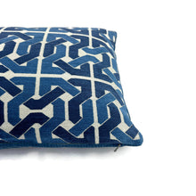 Load image into Gallery viewer, 14" x 20" Groundworks Cliffoney in Blue and White Lumbar Pillow Cover - Blue and White Fretwork Pattern Rectangle Cushion Case