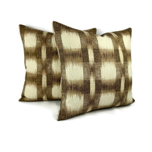 Load image into Gallery viewer, Schumacher RALEIGH IKAT PLAID in Brown and Cream Pillow Cover - 20" x 20" Williamsburg Brown and Cream Abstract Pattern Cushion Cover