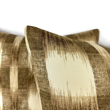 Load image into Gallery viewer, Schumacher RALEIGH IKAT PLAID in Brown and Cream Pillow Cover - 20" x 20" Williamsburg Brown and Cream Abstract Pattern Cushion Cover