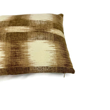 Load image into Gallery viewer, Schumacher RALEIGH IKAT PLAID in Brown and Cream Lumbar Pillow Cover - 12" x 20" Williamsburg Brown and Cream Abstract Pattern Cushion Cover