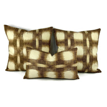 Load image into Gallery viewer, Schumacher RALEIGH IKAT PLAID in Brown and Cream Lumbar Pillow Cover - 12" x 20" Williamsburg Brown and Cream Abstract Pattern Cushion Cover