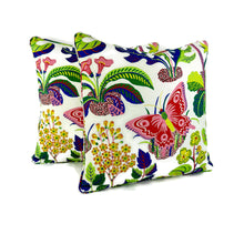 Load image into Gallery viewer, Schumacher EXOTIC BUTTERFLY in Sprint w/ Self-welt Pillow Cover - 20" x 20" Bright and Colorful Indoor/Outdoor Pillow in Pink, Blue & Green