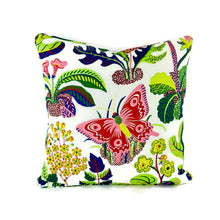 Load image into Gallery viewer, Schumacher EXOTIC BUTTERFLY in Sprint w/ Self-welt Pillow Cover - 20" x 20" Bright and Colorful Indoor/Outdoor Pillow in Pink, Blue & Green