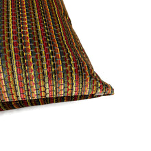 Load image into Gallery viewer, Schumacher Downtown Velvet in Autumn Pillow Cover - 20" x 20" Red, Yellow, and Green Stripe Cut Velvet Cushion Cover