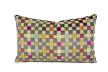 Load image into Gallery viewer, GP & J Baker CLARENDON Small Check in Multi Lumbar Pillow Cover - 12" x 20" Gray Velvet Checkerboard Rectangle Cushion Case