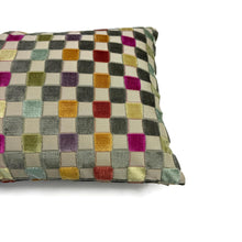 Load image into Gallery viewer, GP & J Baker CLARENDON Small Check in Multi Lumbar Pillow Cover - 12" x 20" Gray Velvet Checkerboard Rectangle Cushion Case
